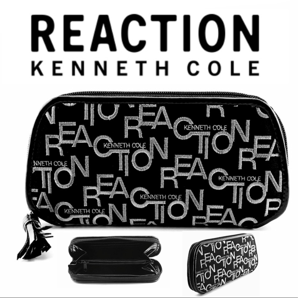 NEW Kenneth Cole REACTION Embroidered Wallet Black Tassel Zip Large